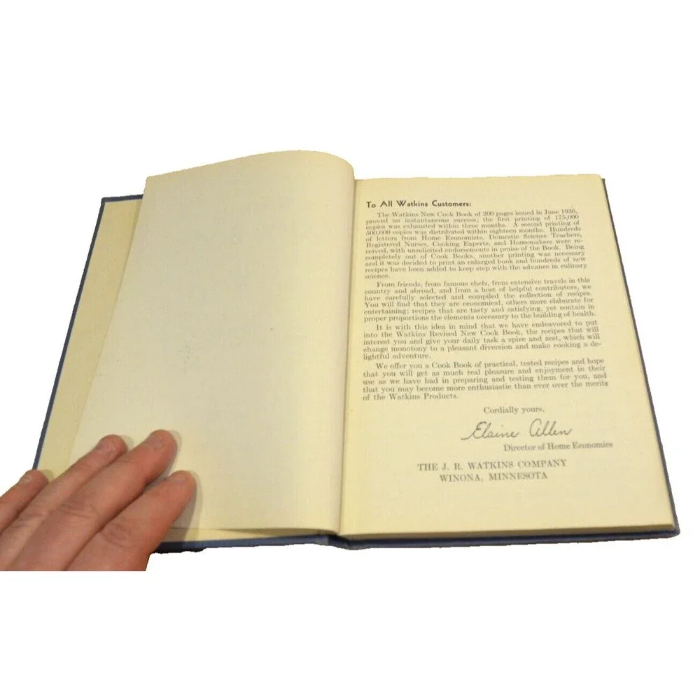 J R Watkins Cook Book Vintage 1943 4th edition Elaine Allen Dust Cover